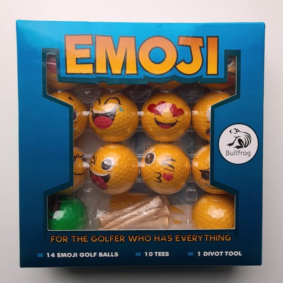 Emoji Golf Balls- Set of 14 Plus 10 Tees & 1 Divot Tool, By Bullfrog - Picture 2 of 7